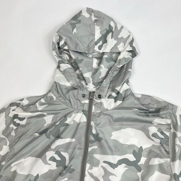 Beautiful Giant Gray Camo Packable Hooded Full Zip Windbreaker Jacket Mens Large - Picture 3 of 9